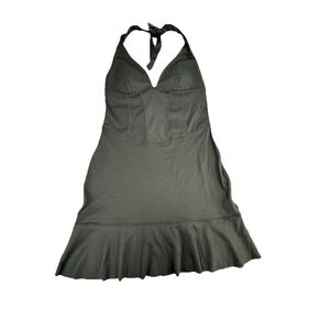 Halara Softlyzero‎ Airy Halter Tie Back Corset Ruffle Hem Mini dress S Black NWT